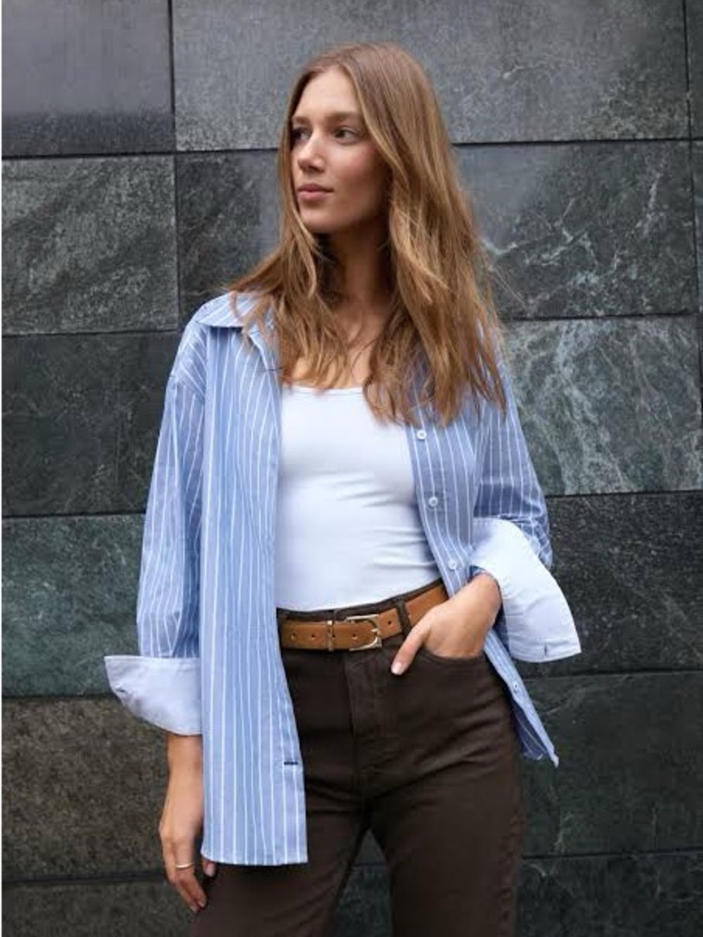 ZARA | Blue & White Stripe Casual Cotton Button-Down Shirt